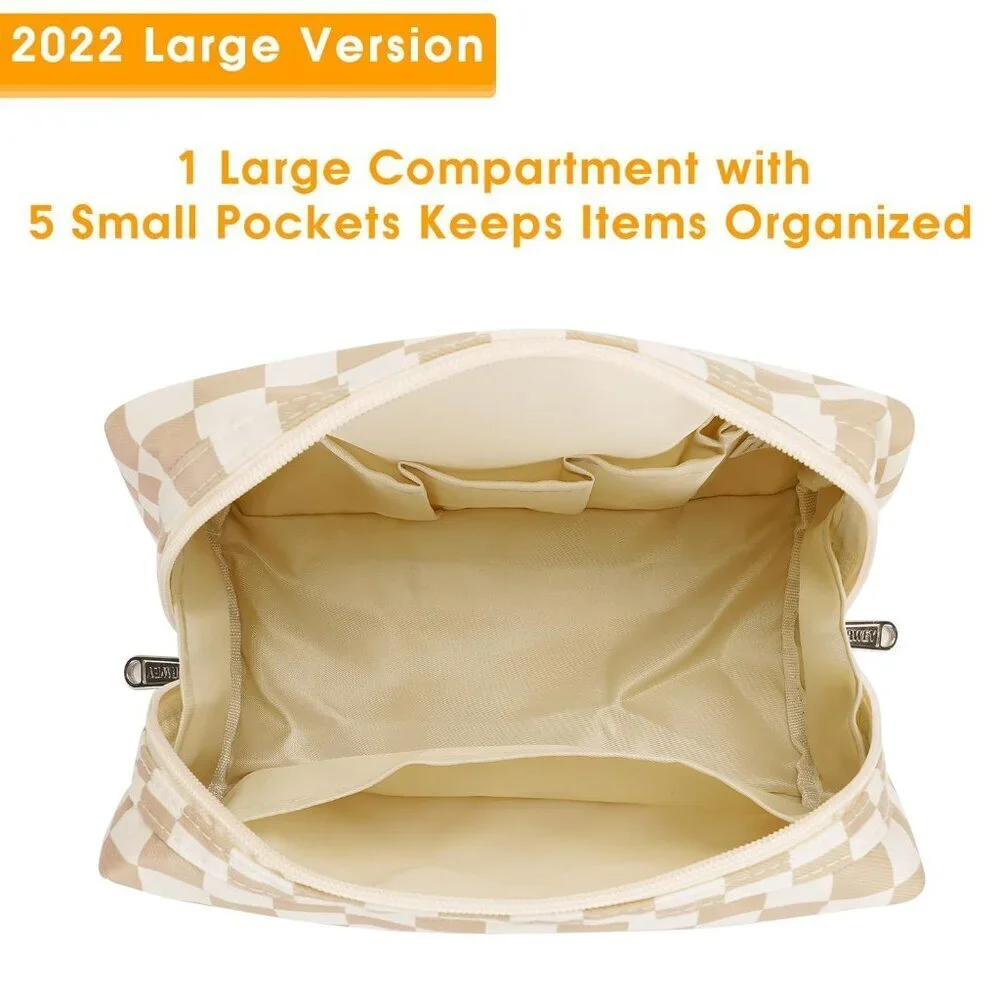 Women Brown Large Makeup Bag Zipper Pouch Travel Cosmetic Organizer